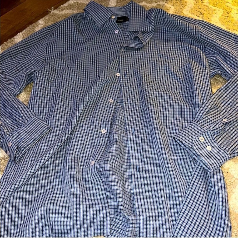 Bugatchi Navy and White Plaid Men's Shirt - XL